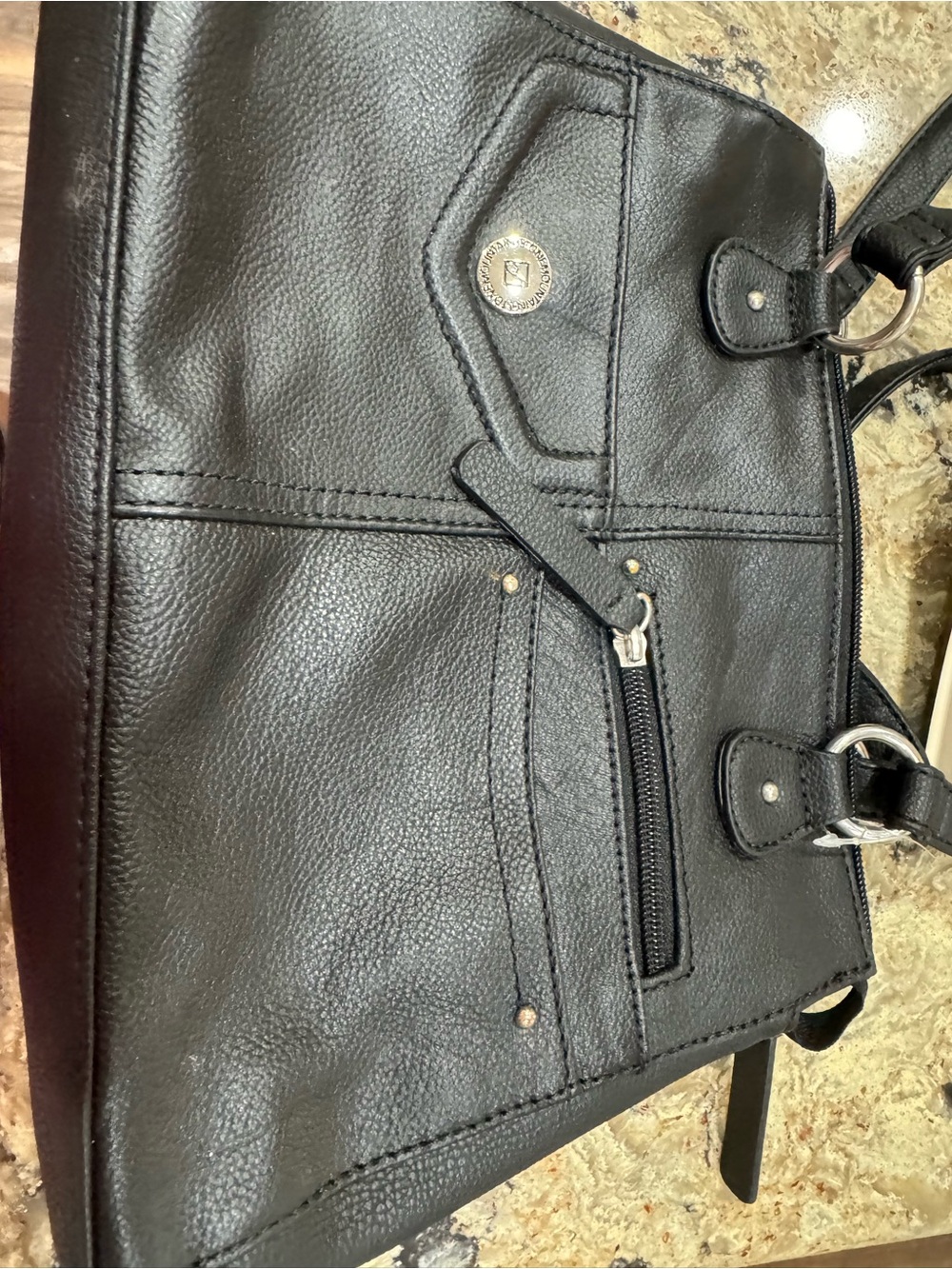 Stone mountain black leather purse handbag womens (CL-4)